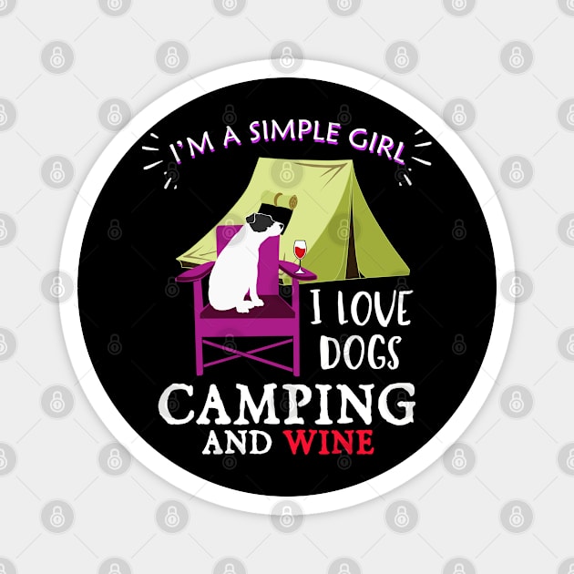 Womens Camping Gift Print Girls Wine And Dogs Camp Tee Magnet by Linco